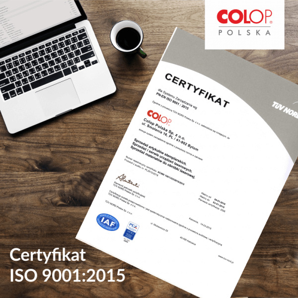 Certyfikat ISO 9001:2015 dla COLOP POLSKA